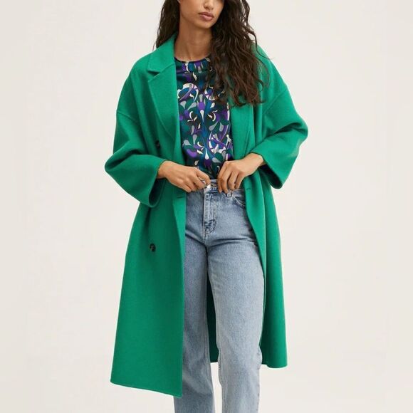 Mango Handmade Wool Blend Coat Green - Picture 6 of 9
